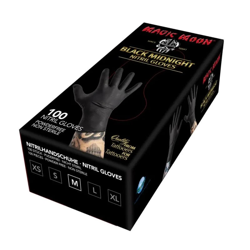 MAGIC MOON Black Nitrile Gloves Powder Free - 100 Pcs Pack - Tattoo Boutique